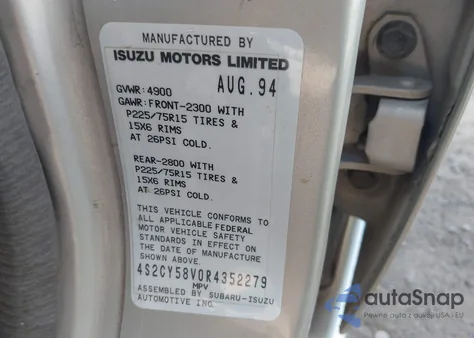 1994 Isuzu Rodeo S/Ls из США, поврежденный, VIN 4S2CY58V0R4352279